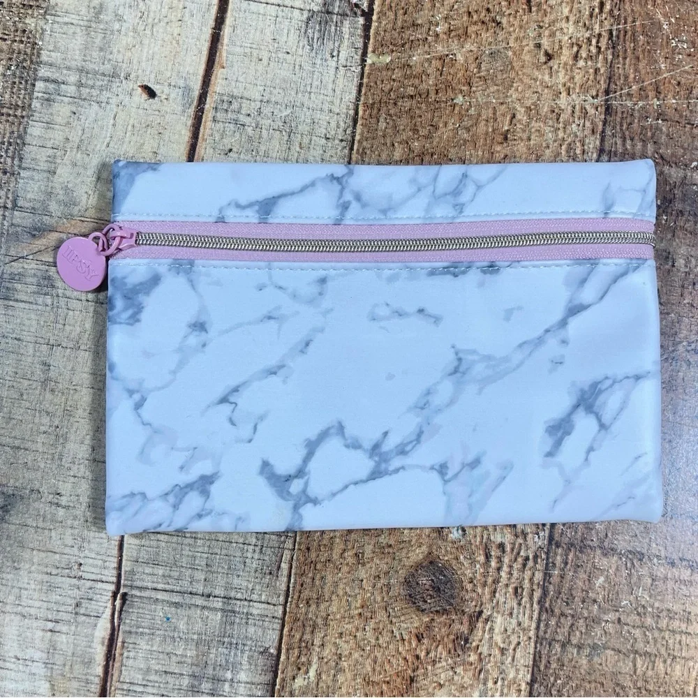 Ipsy Marble Pastel Watercolor Soft Pink Girly Feminine Makeup Bag Bundle